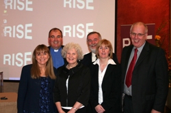 L-R: Frances Black; Rev John McClure; Dr Diana Patterson, OBE; Stephen Rowan; Irene Sherry; Lindsay Conway, OBE.